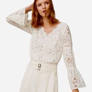 Club Monaco Jarne Ivory V-Neck Lace Blouse Size Medium